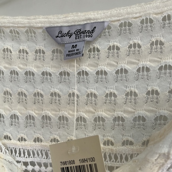 Lucky Brand White Peasant blouse. Size M. Tie waist. Open Embroidery - Picture 10 of 13